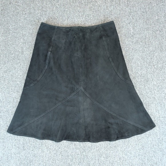 VS2 90s Panelled A-Line Midi Skirt Size 8 Black 100% Goat Suede Leather Bohemian — photo 2